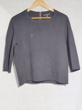 Ann Taylor Sz L Black Knit Top with 3/4 Sleeves Rear Zipper